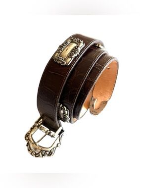 Brighton Statement belt Vintage 90s Brown Leather with Silver medallions Large
